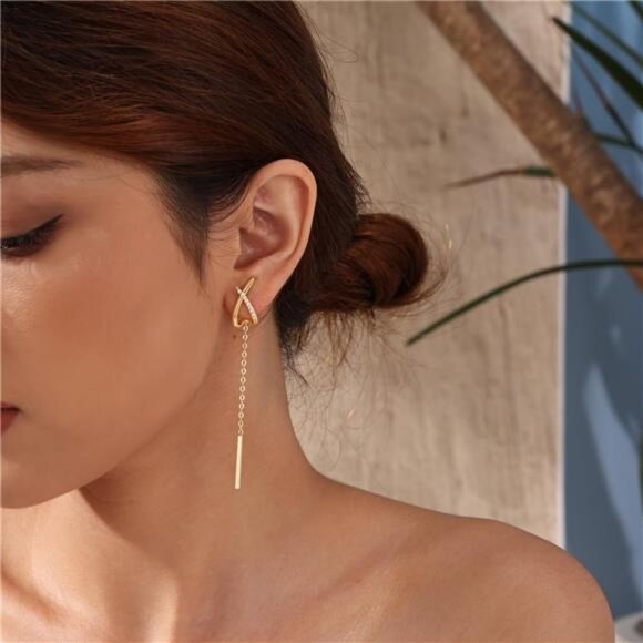 ✨ 17K Gold X Cross Threader Earrings | Lightweight Hoop & Dangle Combo - Picture 2 of 5